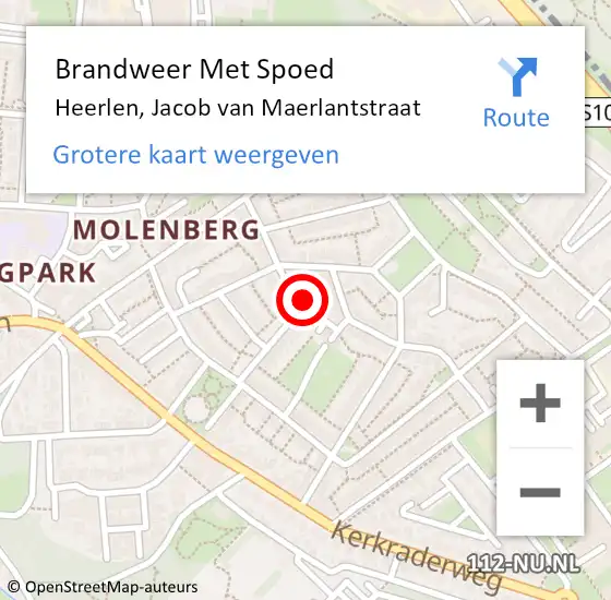 Locatie op kaart van de 112 melding: Brandweer Met Spoed Naar Heerlen, Jacob van Maerlantstraat op 14 oktober 2024 13:35