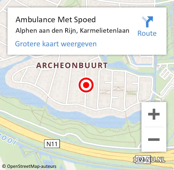 Locatie op kaart van de 112 melding: Ambulance Met Spoed Naar Alphen aan den Rijn, Karmelietenlaan op 14 oktober 2024 13:38