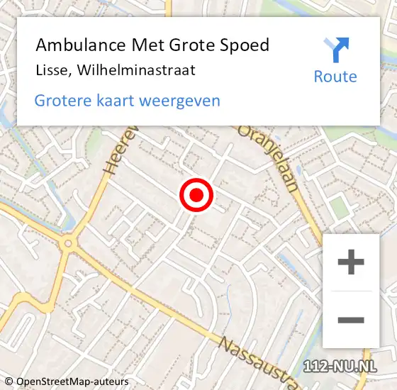 Locatie op kaart van de 112 melding: Ambulance Met Grote Spoed Naar Lisse, Wilhelminastraat op 14 oktober 2024 14:02