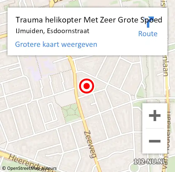 Locatie op kaart van de 112 melding: Trauma helikopter Met Zeer Grote Spoed Naar IJmuiden, Esdoornstraat op 14 oktober 2024 14:18