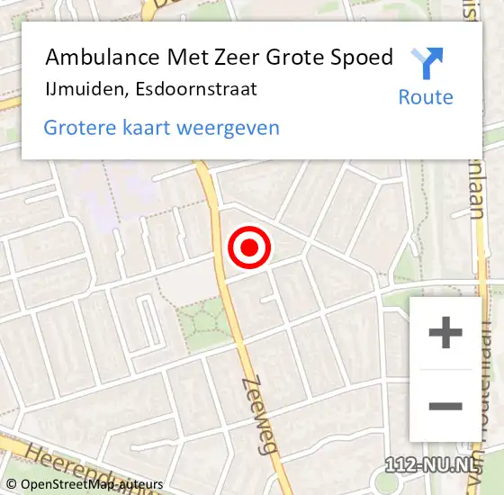 Locatie op kaart van de 112 melding: Ambulance Met Zeer Grote Spoed Naar IJmuiden, Esdoornstraat op 14 oktober 2024 14:23