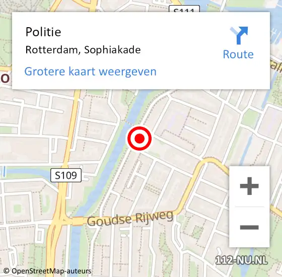 Locatie op kaart van de 112 melding: Politie Rotterdam, Sophiakade op 14 oktober 2024 14:23