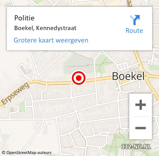 Locatie op kaart van de 112 melding: Politie Boekel, Kennedystraat op 14 oktober 2024 14:30