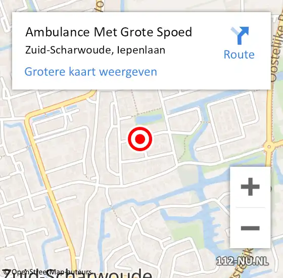 Locatie op kaart van de 112 melding: Ambulance Met Grote Spoed Naar Zuid-Scharwoude, Iepenlaan op 14 oktober 2024 14:32