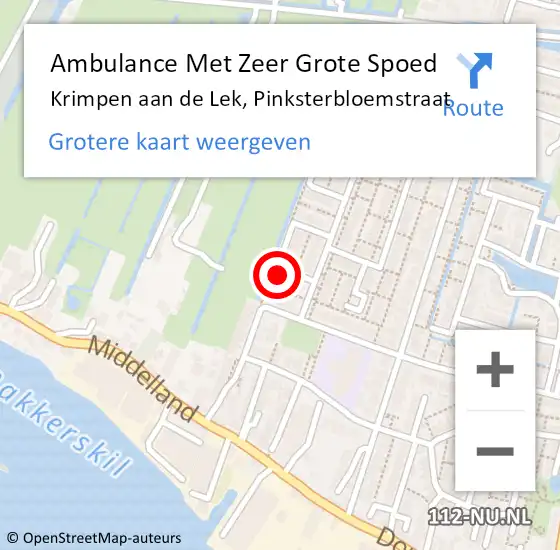 Locatie op kaart van de 112 melding: Ambulance Met Zeer Grote Spoed Naar Krimpen aan de Lek, Pinksterbloemstraat op 14 oktober 2024 14:34