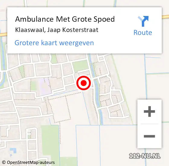 Locatie op kaart van de 112 melding: Ambulance Met Grote Spoed Naar Klaaswaal, Jaap Kosterstraat op 14 oktober 2024 14:38