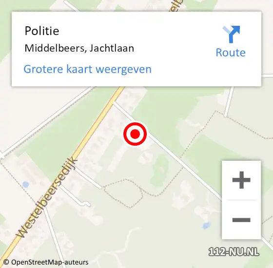 Locatie op kaart van de 112 melding: Politie Middelbeers, Jachtlaan op 14 oktober 2024 14:59