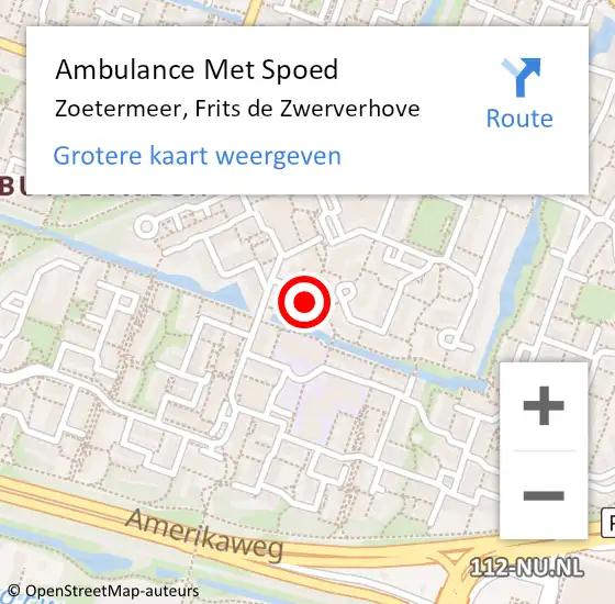 Locatie op kaart van de 112 melding: Ambulance Met Spoed Naar Zoetermeer, Frits de Zwerverhove op 14 oktober 2024 15:01