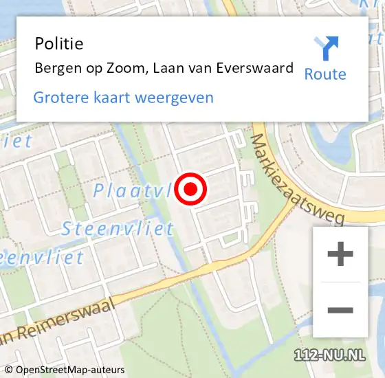 Locatie op kaart van de 112 melding: Politie Bergen op Zoom, Laan van Everswaard op 14 oktober 2024 15:10