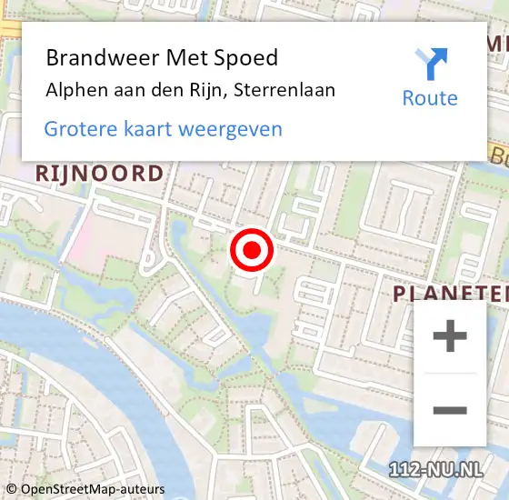 Locatie op kaart van de 112 melding: Brandweer Met Spoed Naar Alphen aan den Rijn, Sterrenlaan op 14 oktober 2024 15:12