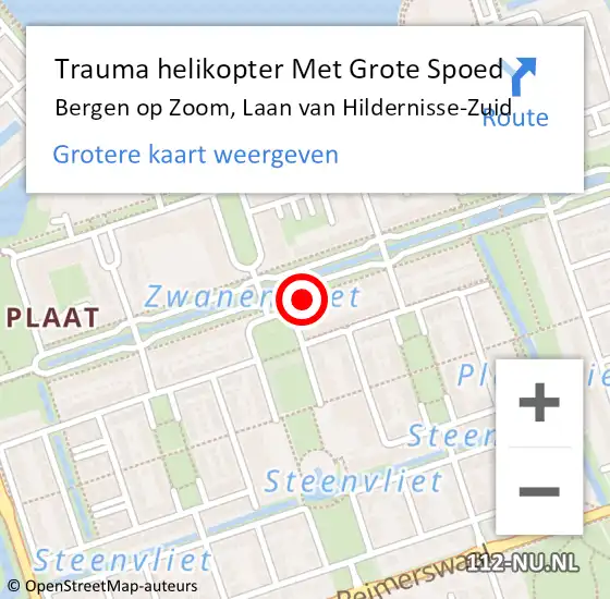 Locatie op kaart van de 112 melding: Trauma helikopter Met Grote Spoed Naar Bergen op Zoom, Laan van Hildernisse-Zuid op 14 oktober 2024 15:14