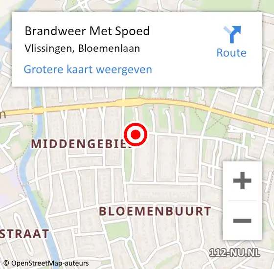 Locatie op kaart van de 112 melding: Brandweer Met Spoed Naar Vlissingen, Bloemenlaan op 14 oktober 2024 15:19