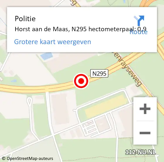 Locatie op kaart van de 112 melding: Politie Horst aan de Maas, N295 hectometerpaal: 0,9 op 14 oktober 2024 15:23