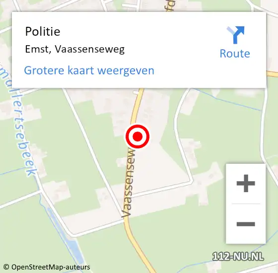 Locatie op kaart van de 112 melding: Politie Emst, Vaassenseweg op 14 oktober 2024 15:32