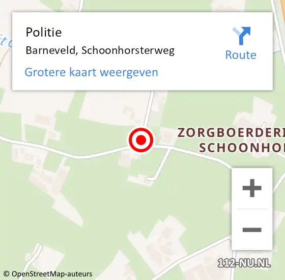 Locatie op kaart van de 112 melding: Politie Barneveld, Schoonhorsterweg op 14 oktober 2024 15:32