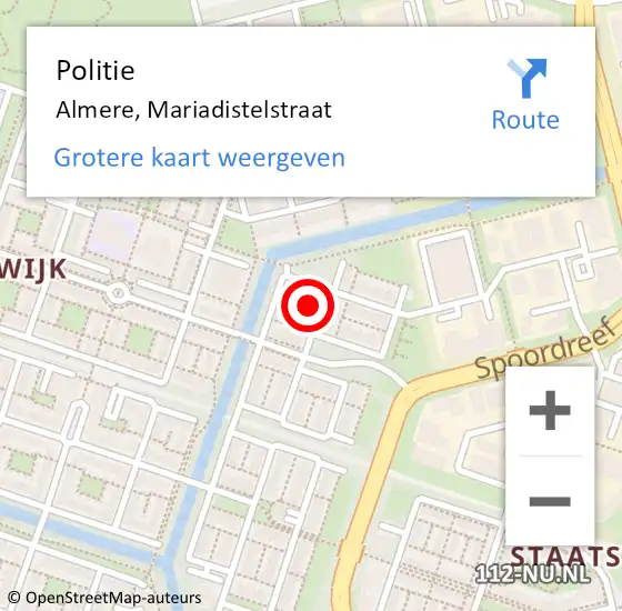 Locatie op kaart van de 112 melding: Politie Almere, Mariadistelstraat op 14 oktober 2024 15:34