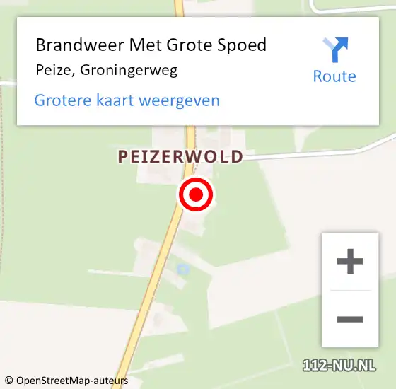 Locatie op kaart van de 112 melding: Brandweer Met Grote Spoed Naar Peize, Groningerweg op 14 oktober 2024 15:46