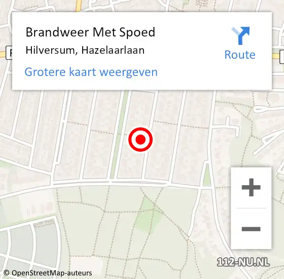 Locatie op kaart van de 112 melding: Brandweer Met Spoed Naar Hilversum, Hazelaarlaan op 14 oktober 2024 15:51