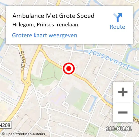 Locatie op kaart van de 112 melding: Ambulance Met Grote Spoed Naar Hillegom, Prinses Irenelaan op 14 oktober 2024 15:52