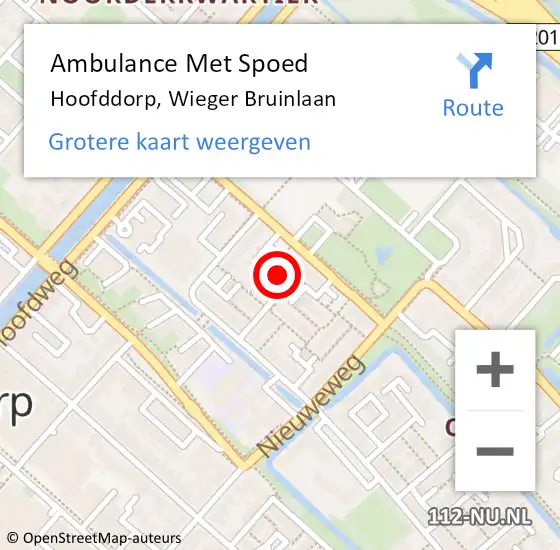 Locatie op kaart van de 112 melding: Ambulance Met Spoed Naar Hoofddorp, Wieger Bruinlaan op 14 oktober 2024 15:52