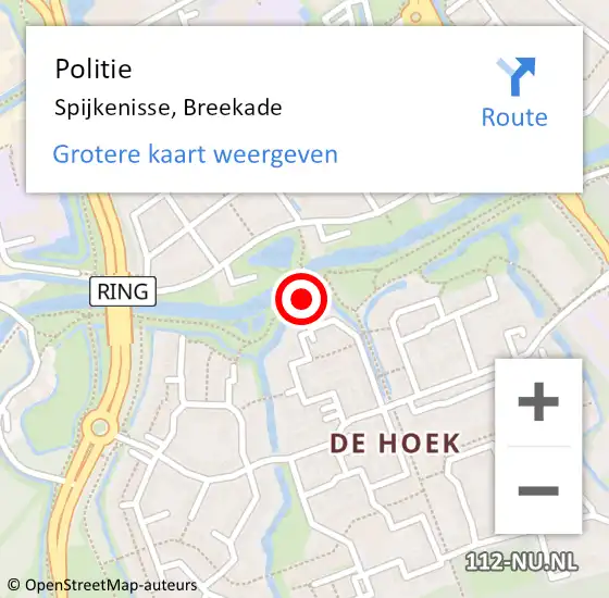 Locatie op kaart van de 112 melding: Politie Spijkenisse, Breekade op 14 oktober 2024 15:54