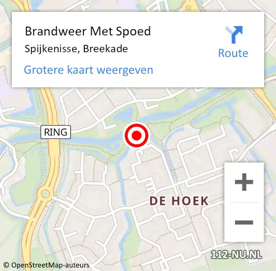 Locatie op kaart van de 112 melding: Brandweer Met Spoed Naar Spijkenisse, Breekade op 14 oktober 2024 15:54