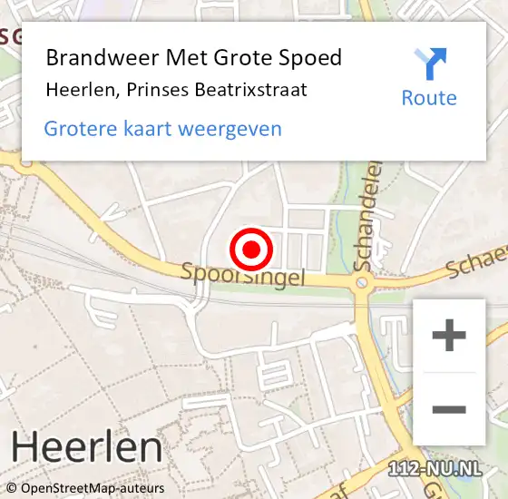 Locatie op kaart van de 112 melding: Brandweer Met Grote Spoed Naar Heerlen, Prinses Beatrixstraat op 14 oktober 2024 15:56