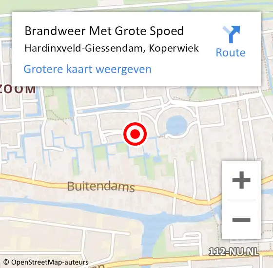 Locatie op kaart van de 112 melding: Brandweer Met Grote Spoed Naar Hardinxveld-Giessendam, Koperwiek op 14 oktober 2024 15:57