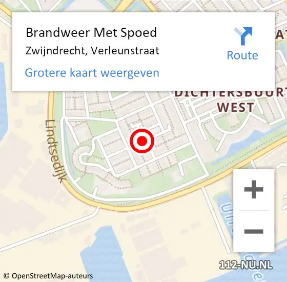 Locatie op kaart van de 112 melding: Brandweer Met Spoed Naar Zwijndrecht, Verleunstraat op 14 oktober 2024 15:59