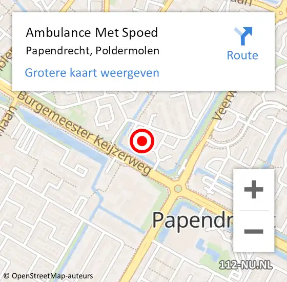 Locatie op kaart van de 112 melding: Ambulance Met Spoed Naar Papendrecht, Poldermolen op 14 oktober 2024 16:16