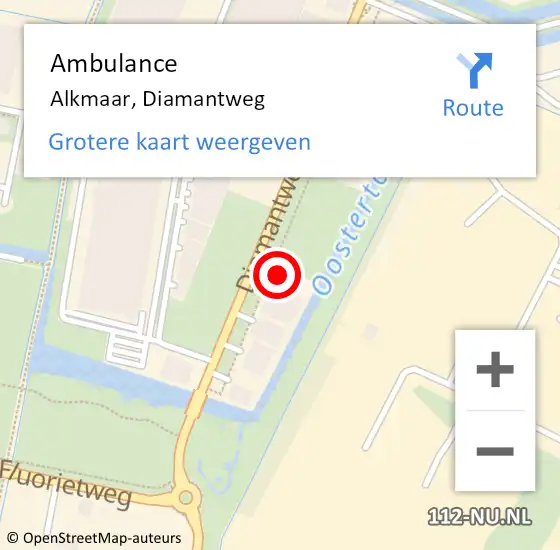 Locatie op kaart van de 112 melding: Ambulance Alkmaar, Diamantweg op 14 oktober 2024 16:16