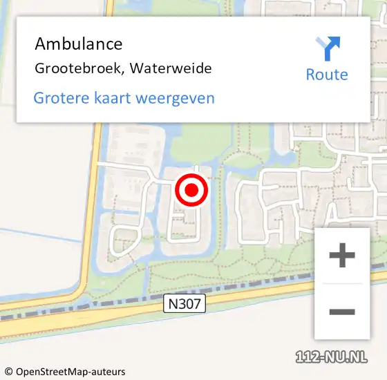 Locatie op kaart van de 112 melding: Ambulance Grootebroek, Waterweide op 14 oktober 2024 16:26