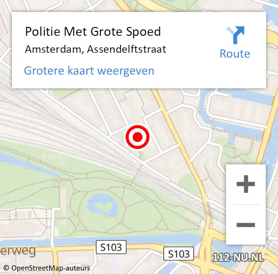 Locatie op kaart van de 112 melding: Politie Met Grote Spoed Naar Amsterdam, Assendelftstraat op 14 oktober 2024 16:36