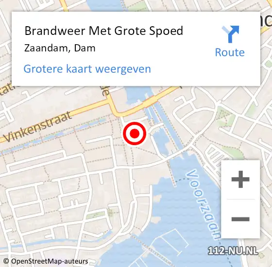 Locatie op kaart van de 112 melding: Brandweer Met Grote Spoed Naar Zaandam, Dam op 14 oktober 2024 16:41