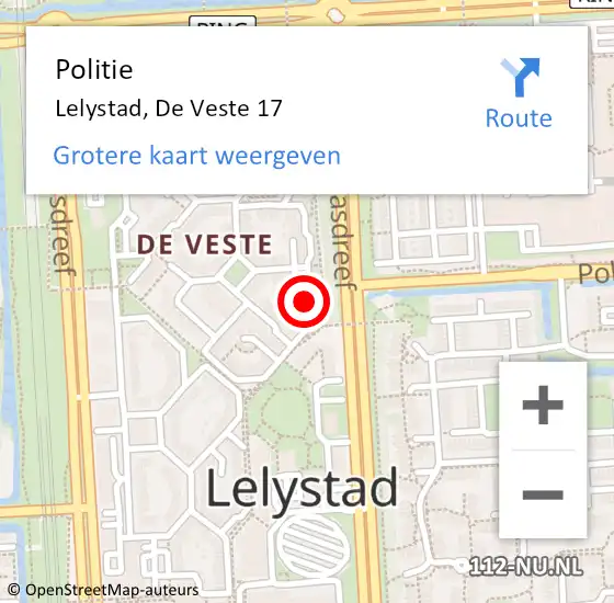 Locatie op kaart van de 112 melding: Politie Lelystad, De Veste 17 op 14 oktober 2024 16:49