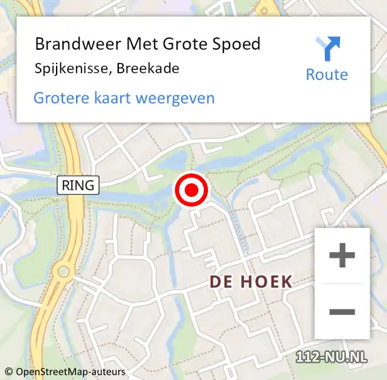 Locatie op kaart van de 112 melding: Brandweer Met Grote Spoed Naar Spijkenisse, Breekade op 14 oktober 2024 16:50