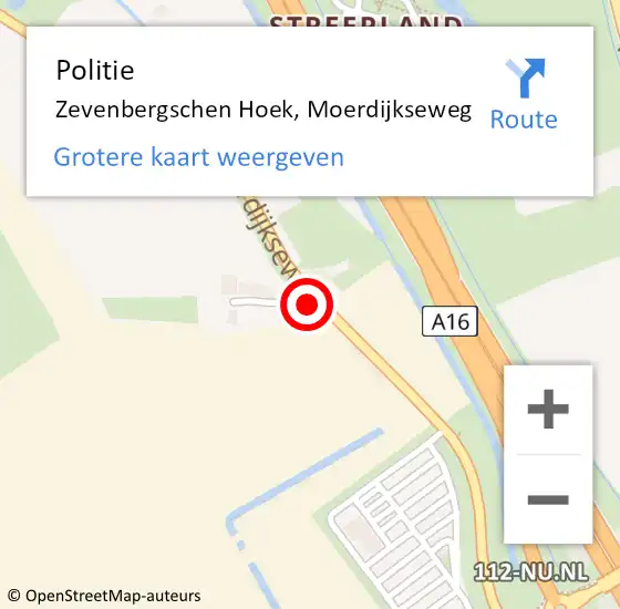 Locatie op kaart van de 112 melding: Politie Zevenbergschen Hoek, Moerdijkseweg op 14 oktober 2024 16:50