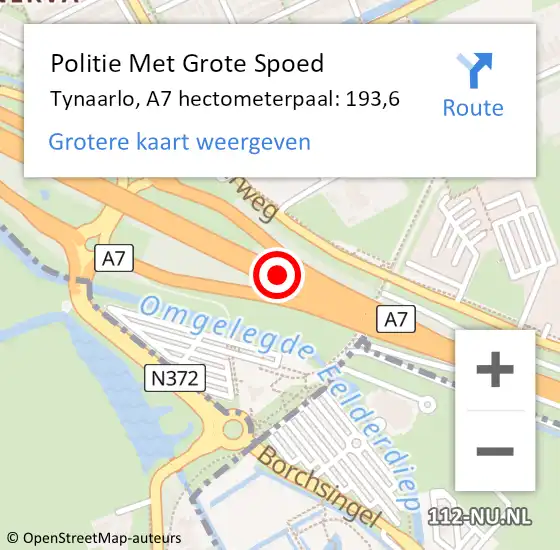 Locatie op kaart van de 112 melding: Politie Met Grote Spoed Naar Tynaarlo, A7 hectometerpaal: 193,6 op 14 oktober 2024 16:55