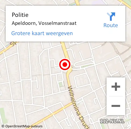 Locatie op kaart van de 112 melding: Politie Apeldoorn, Vosselmanstraat op 14 oktober 2024 16:57