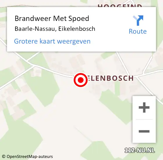 Locatie op kaart van de 112 melding: Brandweer Met Spoed Naar Baarle-Nassau, Eikelenbosch op 14 oktober 2024 17:05