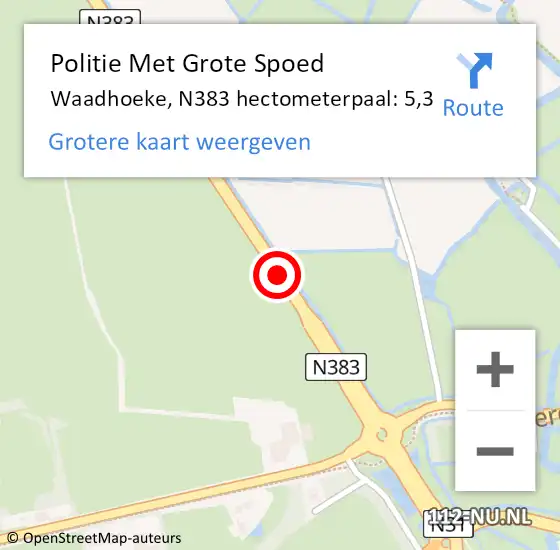 Locatie op kaart van de 112 melding: Politie Met Grote Spoed Naar Waadhoeke, N383 hectometerpaal: 5,3 op 14 oktober 2024 17:06