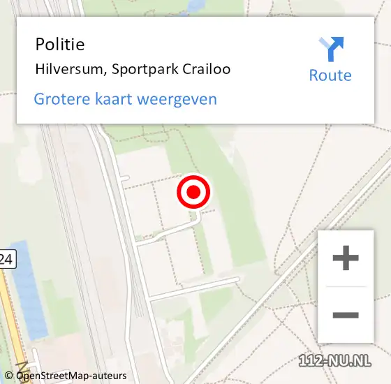 Locatie op kaart van de 112 melding: Politie Hilversum, Sportpark Crailoo op 14 oktober 2024 17:26