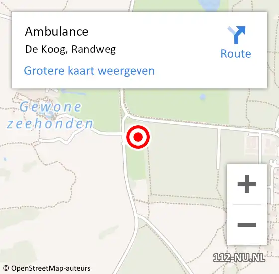 Locatie op kaart van de 112 melding: Ambulance De Koog, Randweg op 14 oktober 2024 17:28