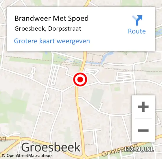 Locatie op kaart van de 112 melding: Brandweer Met Spoed Naar Groesbeek, Dorpsstraat op 14 oktober 2024 17:30