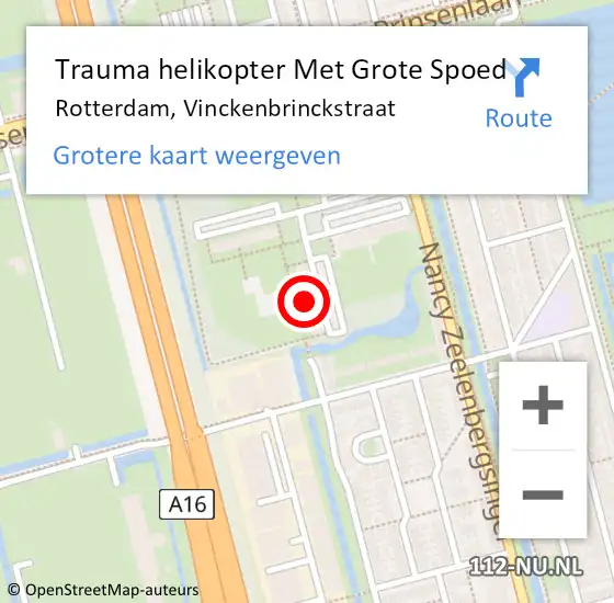 Locatie op kaart van de 112 melding: Trauma helikopter Met Grote Spoed Naar Rotterdam, Vinckenbrinckstraat op 14 oktober 2024 17:32