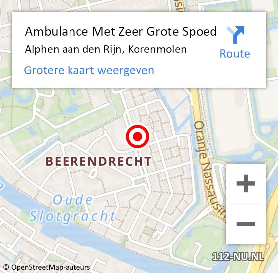 Locatie op kaart van de 112 melding: Ambulance Met Zeer Grote Spoed Naar Alphen aan den Rijn, Korenmolen op 14 oktober 2024 17:41