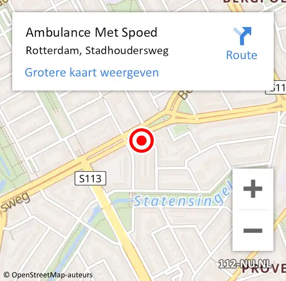 Locatie op kaart van de 112 melding: Ambulance Met Spoed Naar Rotterdam, Stadhoudersweg op 14 oktober 2024 17:42