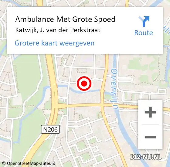 Locatie op kaart van de 112 melding: Ambulance Met Grote Spoed Naar Katwijk, J. van der Perkstraat op 14 oktober 2024 17:47