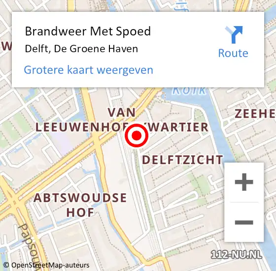 Locatie op kaart van de 112 melding: Brandweer Met Spoed Naar Delft, De Groene Haven op 14 oktober 2024 17:49