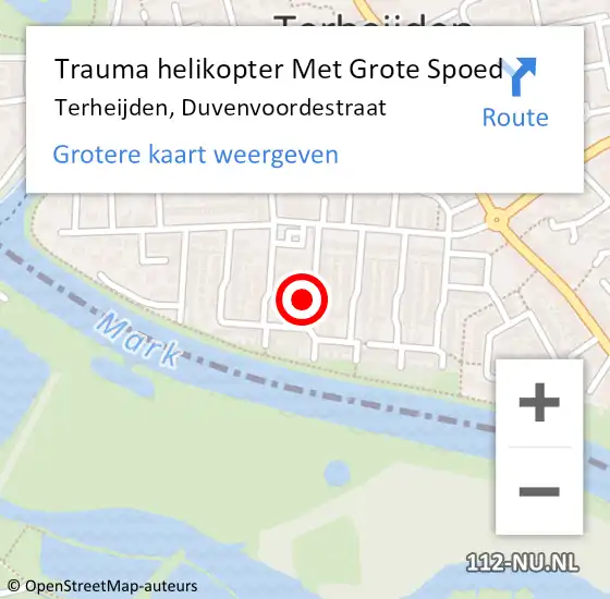 Locatie op kaart van de 112 melding: Trauma helikopter Met Grote Spoed Naar Terheijden, Duvenvoordestraat op 14 oktober 2024 18:05